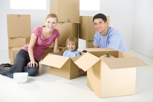Moving van and packed boxes ready for a removals job in Clapham
